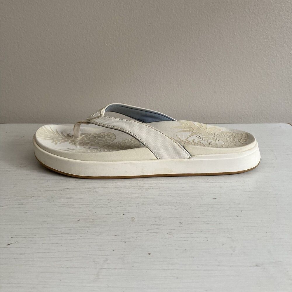 Olukai Nua Pio Womens Flip Flop Sandals Size 7 Ivory Thong Cushioned Comfort - Picture 6 of 10